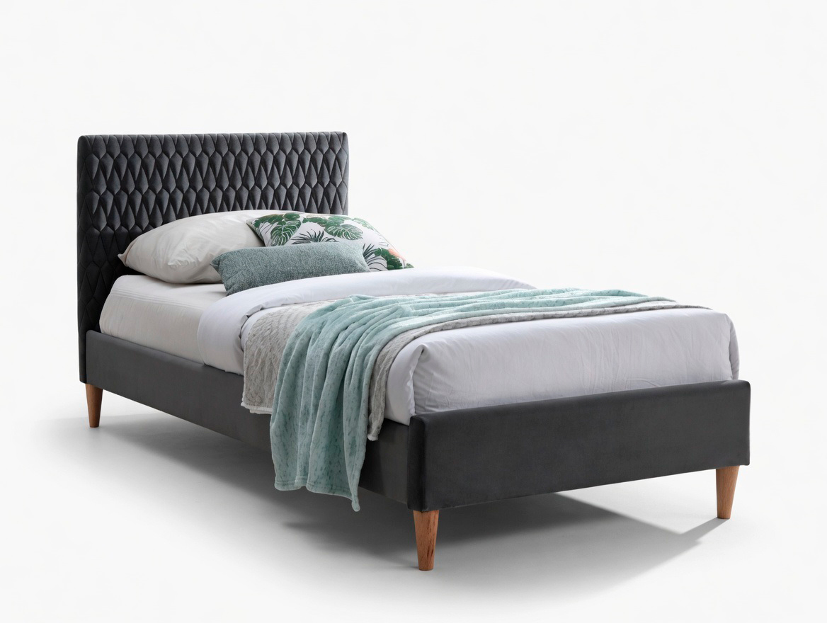 Кровать SIGNAL AZURRO Velvet Bluvel 14 серый/дуб 90/200